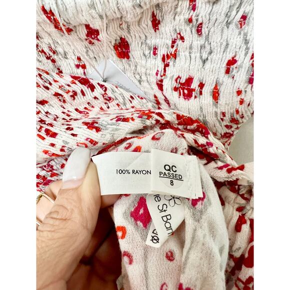 NWT Poupette St Barth Rayon Georgette Print Smocked Mini Skirt White/Red S - Picture 6 of 6